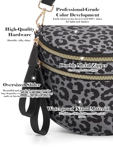 Pure Colour Crossbody Bag Bum Bag for Women,Spacious Purse Fanny Packs Belt Bag,Oversized Bum Bag (Black Grey Leopard Print Bum Bag) - color: Black Grey Leopard Print Bum Bag