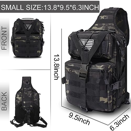 HAOMUK Tactical Sling Bag Pack Military Rover Shoulder Sling Backpack EDC Molle Assault Range Bag - color: Black Cp