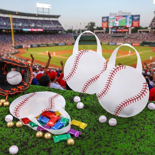 Shihanee 24 Pcs Baseball Party Favor Bags Ball Themed Party Goodie Candy Bags Sport Game Treat Handbags Baseball Non Woven Gift Handbags for Sport Theme Supplies - style: Baseball