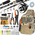 PLUSINNO Fishing Gear, Fishing Backpack with Fishing Rod, Tackle Box, Waterproof Tackle Backpack with Rod Holders,Lures, Tools, Pliers & Accessories, Fish Gifts for Men - color: Orange rod