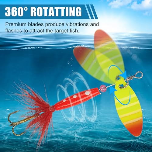 Spinner Baits Bass Lures Rooster Feather Tail Fishing Lures Trout Lures Hard Metal Inline Spinnerbaits for Bass Trout Pike Walleye Salmon with Tackle Box - style: B-10pcs-3"-0.27oz