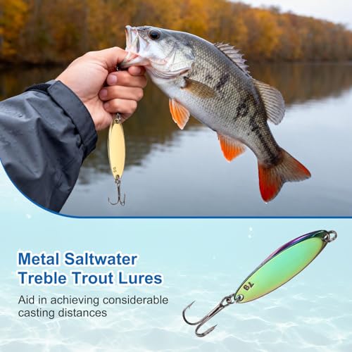 Fishing Spoons Lures, Metal Saltwater Treble Trout Lures Jigging Spoon with Treble Hooks Casting Spinner Baits - color: Colorful, size: 7g / 1/4oz