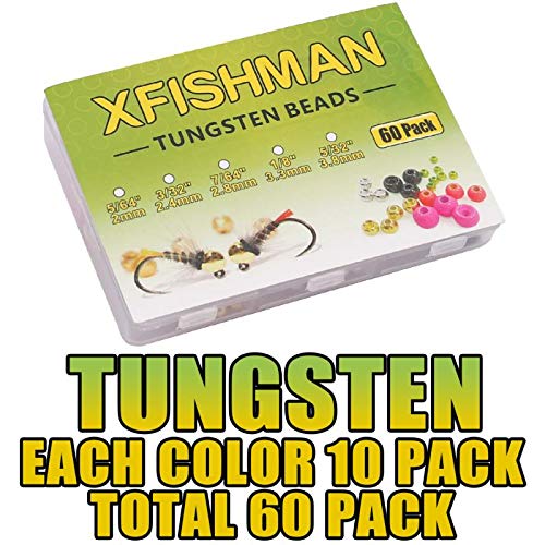 Tungsten-Fly-Tying-Beads-Heads-Assortment Fly Tying Materials Nymph for Fly Fishing Tungsten Beads 60 Pack - size: 5/32 inch (3.8mm)