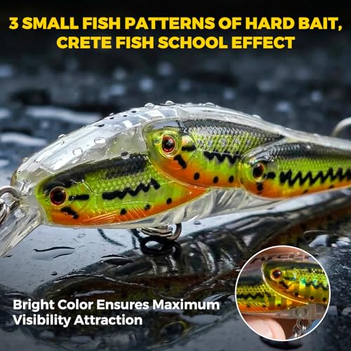 Fishing Lures Minnow Fishing Jerkbait Hard Bait, Noisy Wiggling and Vibrating Actions for More Bites, Deep Diving Swimbait Hard JerkBaits for Bass Pike Trout Walleye Freshwater Saltwater - color: Bass