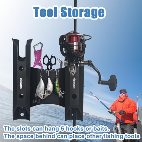 Aventik 2/4pcs Tube Fishing Rod Holders for Boat Truck Tool Box with Tool Slot, Wall Mount Fishing Pole Holders with Screws - style: 2 Pole&tool Slot