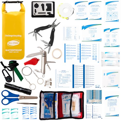 Boat First Aid Kit with Survival Tools, 123pcs Waterproof Emergency Marine Kit with Buckles, Compact Boat Safety Accessories for Fishing Kayaking Boating Camping Rafting Beach Yellow - color: Ws014-yellow