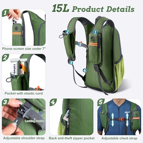 BECOJADDE 15L Small Hiking Backpack for Men Women Foldable Packable Back Pack Ultralight Hiking Daypack for Travel Camping Outdoor, Olive Green - color: Olive Green, size: 15L