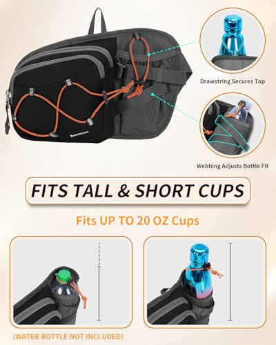 sportsnew Hydration Waist Pack with Water Bottle Holder, 2L Large Fanny Pack for Running Hiking Dog Walking, Water-Resistant Crossbody Waist Bag for Men Women, Patent Pending - style: Black