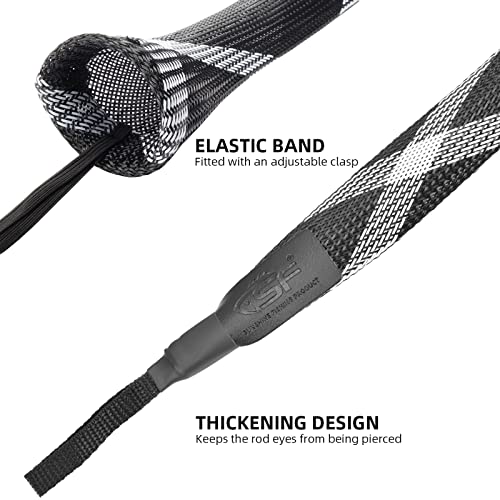 SF Fishing Rod Sock Fishing Rod Sleeve Rod Cover Braided Mesh Rod Protector Pole Gloves Fishing Tools for Spinning Fishing Rod,Casting Rod,Musky Rod, Ice Rod, Fly Rod, Spey Rod - color: Black-white-2pcs, size: Fit Casting Rod 6-1/2 FT to 7-1/2 FT
