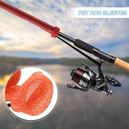 PATIKIL Rod Sock, Fishing Rod Sleeve Cover Braided Mesh Pole Protector Gloves Fishing Tools Pointed End for Spinning Fishing Rod Fly Rod Ice Rod Casting Rod - color: Orange, size: 75 Inch