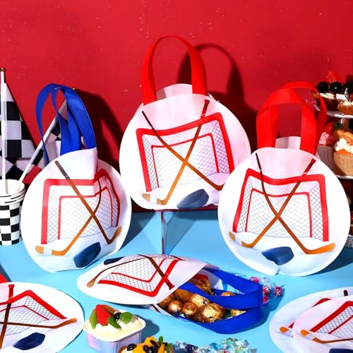 Shihanee 24 Pcs Ice Hockey Party Favor Bags Ball Themed Party Goodie Candy Snack Bags Sport Game Treat Handbags Ice Hockey Non Woven Gift Handbags for Sport Theme Supplies Birthday - style: Ice Hockey