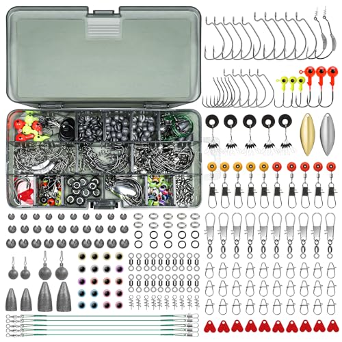 TRUSCEND Complete Fishing Lures - Tackle Box with Tackle Included - Crankbaits, Minnows, Frogs, Vibes, Poppers, Spinners, Spoons, Soft Baits, Hooks & Weights Accessories Kit for Bass Panfish Trout - color: E-203pcs Economic Kit