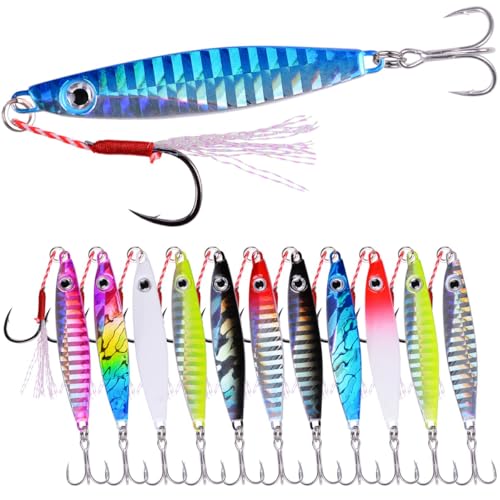 Aorace Jigging Lure Lead Fish Metal Jig Fishing Lure Paillette Knife Artificial Hard Bait Laser Body - color: 12pcs 80g 11.3cm