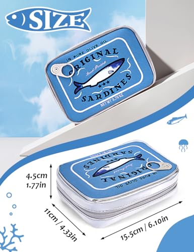 Cessfle Canned Sardines Makeup Bag, Funny Sardine Tin Fish Cosmetic Bag, Creative Cute Makeup Bag Kawaii Pencil Case Pouch, Coquette Make up Pouch for Women - color: Blue
