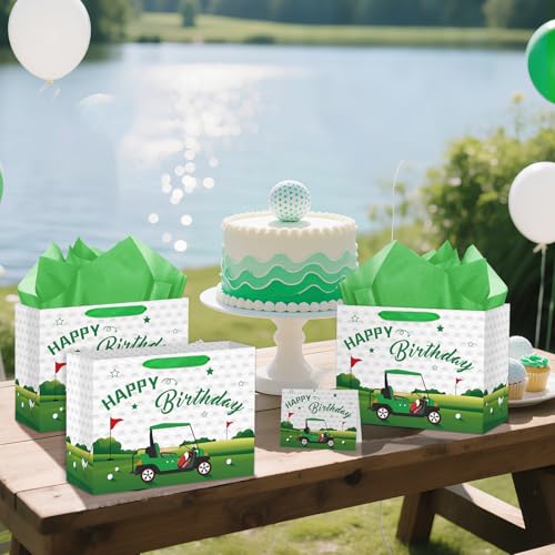 Hooqict Large Golf Gift Bag Golf Themed Birthday Party Gift Wrapping Bag with Handles, Tissue Paper, Greeting Cards for Kids Boys Men Goodie Candy Treat Party Favors - color: Golf