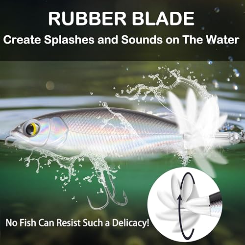 5Pcs Topwater Fishing Lures with Bait Box, Whopper Popper with Rotating Tail Treble Hooks, Plopper Floating Lure for Bass Crappie Walleye Catfish Pike Perch, Freshwater or Saltwater - size: 0.2oz Medium