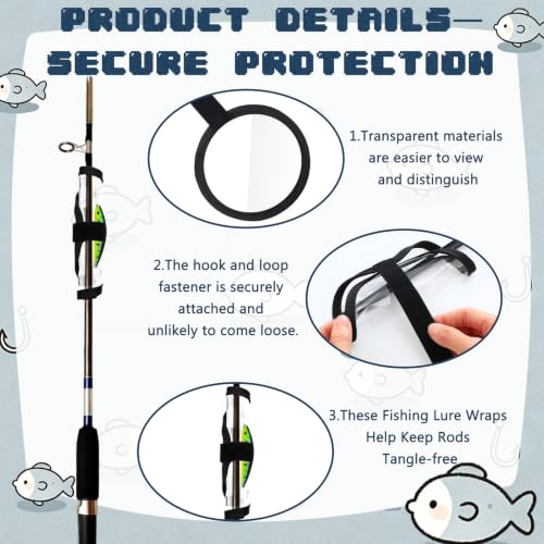 Outus 15 Pack Fishing Lure Wrap for Rod Clear PVC Lure Covers Keeps Hook Cover in 3 Sizes to Keep Hook Safe Bait Storage, Anti-Puncture Fishing Gear Organizer, 5 Large, 5 Medium, 5 Small - style: Circles