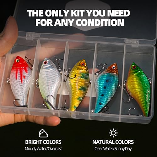 Lipless Crankbaits VIB Fishing Lures, 5/10 PCS Sinking Rattling Hard Baits with Sharp Treble Hooks, Long Cast Search Bait for Bass Trout Walleye Pike - Freshwater & Saltwater