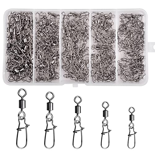 Rolling Barrel Swivel Snaps, 210pcs With Nice Snaps High Strength Copper and Stainless Steel Fishing Line Connector Tackle Kit for Saltwater Freshwater