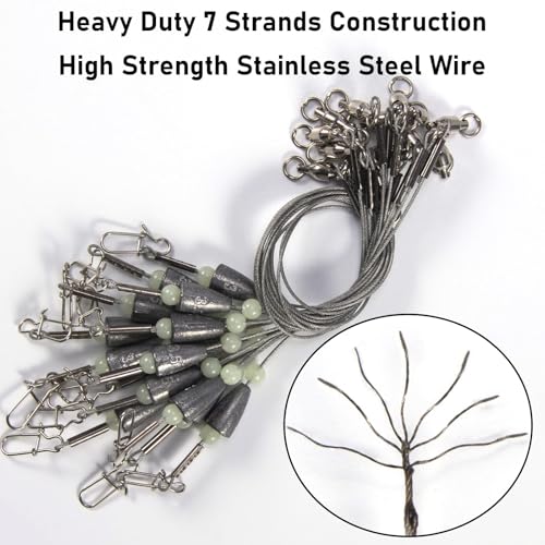 Dr.Fish 15 Pack Carolina Ready Rigs 10'' for Bass Fishing, Freshwater Fishing Wire Leader Line Pre-Rigged Bullet Sinker Swivels - color: Lead Weights, size: 1oz-15 Pack