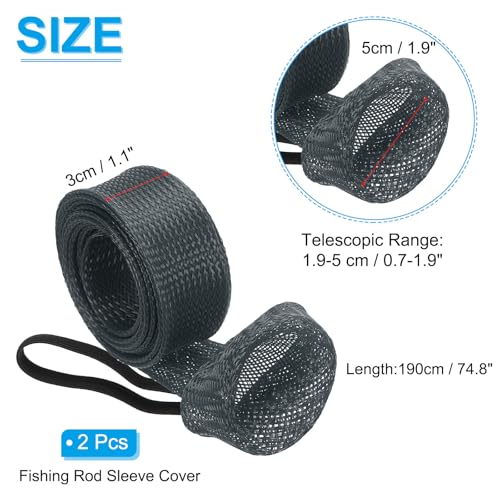 PATIKIL Rod Sock, Fishing Rod Sleeve Cover Braided Mesh Pole Protector Gloves Fishing Tools Pointed End for Spinning Fishing Rod Fly Rod Ice Rod Casting Rod - color: Dark Gray, size: 75 Inch