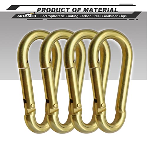 AUTMATCH Carabiner Clips, 3" Spring Snap Hook Caribeener Clips Buckle Pack Grade Heavy Duty Carabiners Quick Link for Camping, Fishing, Hiking, Traveling, 4 Pack - style: Carbon Steel - Gold