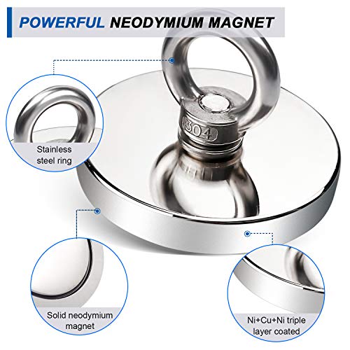 DIYMAG Super Strong Neodymium Fishing Magnets, 1500 lbs(680 KG) Pulling Force Rare Earth Magnet with Countersunk Hole Eyebolt Diameter 4.72 inch(120mm) for Retrieving in River and Magnetic Fishing - size: 120mm