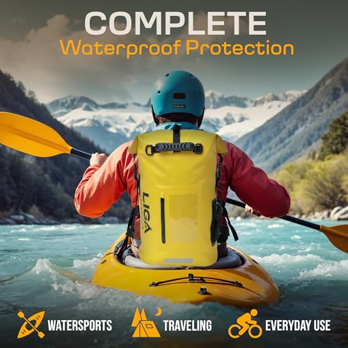 LIGA Waterproof Duffel Bag – 30L – Heavy Duty Roll-Top Closure – Fully Waterproof – Cushioned Comfort – Dry Bag for Hiking, Kayak, Travel, Biking, Camping, Fishing (Yellow) - color: Yellow