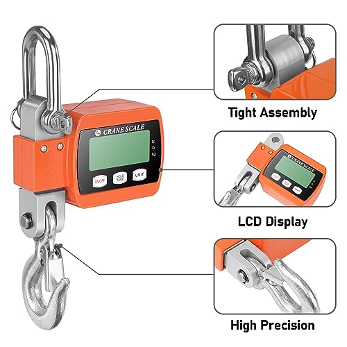RoMech 1100lb Digital Hanging Scale with Cast Aluminum Case, Handheld 500Kg Mini Crane Scale with Hooks for Farm Hunting Outdoor (Orange, 1100lbs) - color: Orange, size: 1100lbs