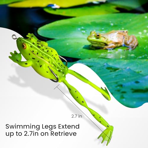 Pristis 3 pcs Topwater Fishing Plopper Lures, Floating Popper Bait Set with Chemically Sharpened Hooks for Saltwater Freshwater, Top Water Plopping Swimbait Teaser for Bass Tuna Perch Pike Crappie - color: 4-Legged Frog Soft Lures