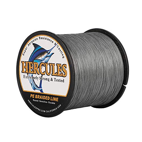 HERCULES Cost-Effective Super Cast 8 Strands Braided Fishing Line 10LB to 300LB Test for Salt-Water,109/328/547/1094 Yards(100M/300M/500M/1000M),Diam.#0.12MM-1.2MM,Hi-Grade Performance,Variety Colors - color: Gray, size: 20LB-0.20MM-1640YDS(1500M)-8 STRAN