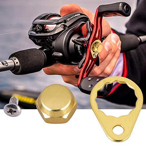 Fishing Reel Nut Covers, DIY Installation Secure Handle Locking Reel Handle Plate Covers Gold Left Hand for Anglers DIY Enthusiasts Freshwater Saltwater Fishing