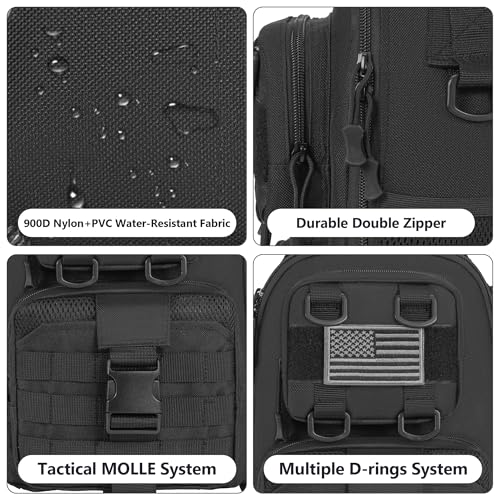 GMAK Fishing Backpack Tackle Sling Bag, Tactical Fishing Tackle Backpack with Rod & Gear Holder, Lightweight Outdoor Water-Resistant Tackle Gear Pack Shoulder Bags for Men Women, Black - color: Black, size: Standard, style: Sling Backpack