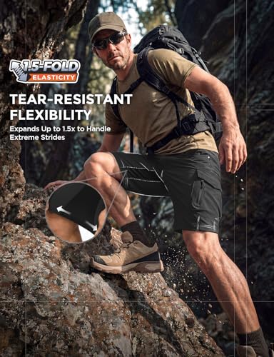 XKTTAC Men's Outdoor Quick Dry Lightweight Stretchy Shorts for Hiking, Tactical, Camping, Travel with 6 Pockets - color: Black, size: Medium