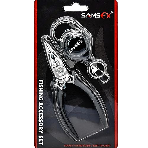 SAMSFX Mini Snap Split Ring Fishing Pliers with Retractors Combo, Scissors Braid Cutters, Lightweight Stainless Steel Fly Fishing Tools, Split Ring Pliers, Hook Remover
