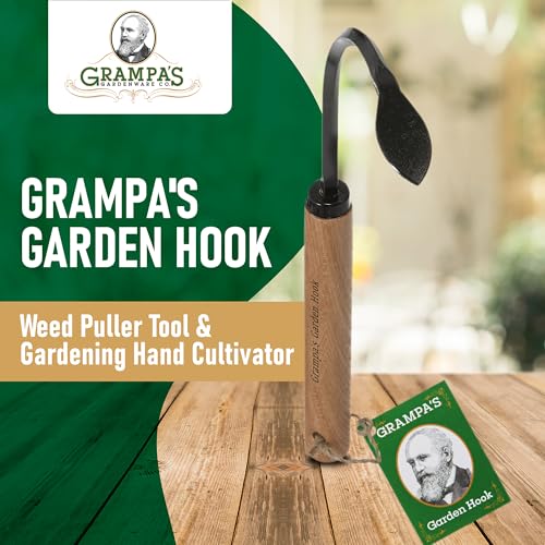 Grampa's Garden Hook - Weed Puller & Gardening Hand Cultivator - Versatile Tool That Functions as Cultivator, Hand Tiller, Weeder, & Edging Tool - Lightweight & Durable