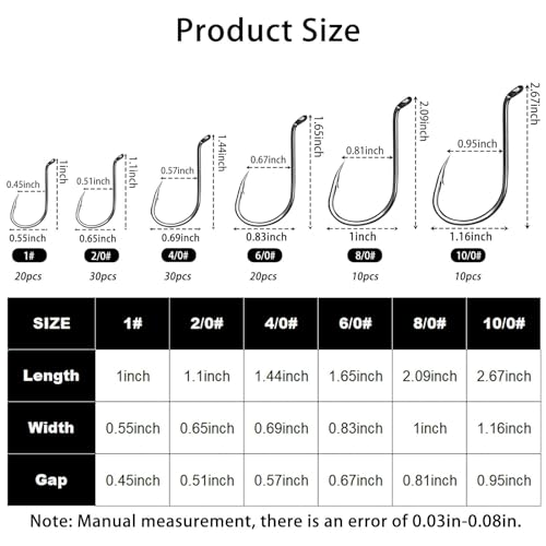 FishTrip 50/100/120/210 Pack Octopus Fishing Hooks - Offset Beak Circle Hooks for Fish Hooks Saltwater & Freshwater, Live Bait Fish Hook for Rigs Catfish, Bass Tuna, Walleye, Trout - color: Black, size: Assorted_120pcs