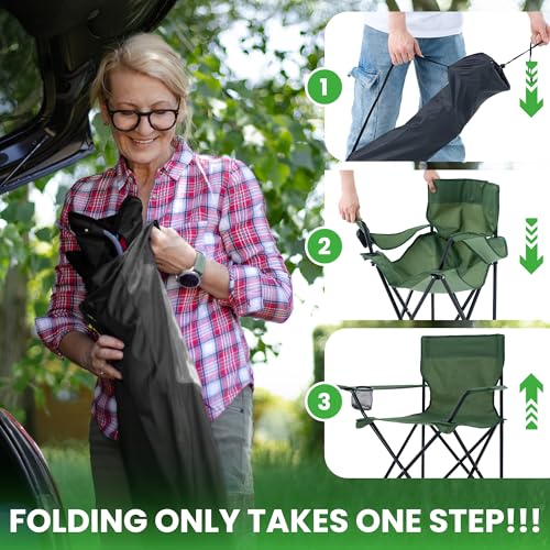2 Pack Portable Camping Chairs Folding Lawn Chair Outdoor Lightweight Beach Chair with Cup Holder & Carry Bag for Outside Sports, Fishing, Hiking, Travel, Picnic, Backyard（Green - color: Green, size: Medium