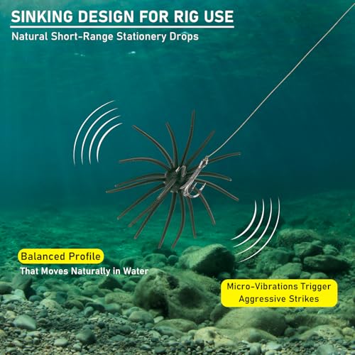QualyQualy Urchin Bait for Bass Fishing, Floating TPE Creature Lures - 2.5'' / 3.6''/ 4'' /5.1'' Multi-Tentacle Soft Plastic Bait for Bass, Walleye, Pike - color: #08 White, size: S-10pcs