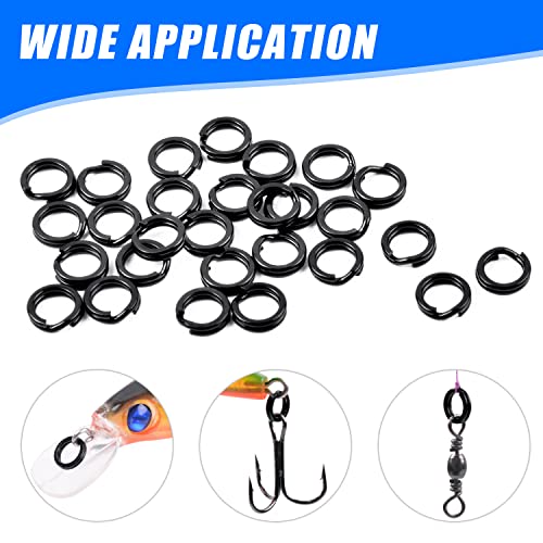 Fishing Split Rings Kit,200pcs Stainless Steel Split Rings Heavy Duty Wire Fishing Rings Fishing Lure Rings Saltwater Fishing Lure Connectors Round Solid Rings for Jigging Trolling - color: 200pcs Black Rings Kit