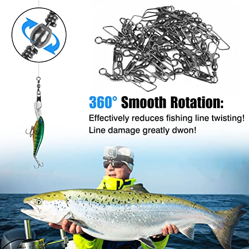AGOOL Fishing Swivels Snaps, 60/120pcs Barrel Swivel Safety Snaps Stainless Steel Swivels Fishing Tackle Lure Leader Line Connector High Strength for Saltwater Freshwater - size: #12