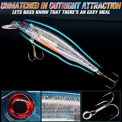 XFISHMAN Jerkbait Kit - Minnow Lure - Suspending - Bass, Smallmouth Bass, Walleye, Largemouth Bass - 1 Piece - color: Gp-Pro-Blue, size: 110mm（4-3/8"in）