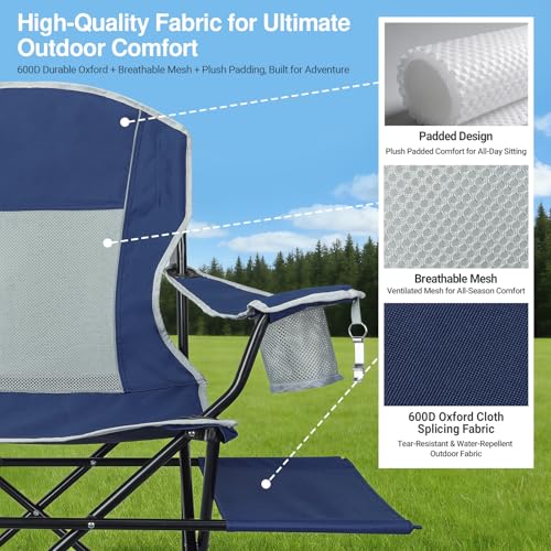 XGEAR Camping Chairs 350LBS Capacity, Heavy Duty Folding Chair with Side Table, Portable Outdoor Chair with Cup Holder for Adults, Collapsible for Tailgating, Beach, Fishing, Backyard (Blue, 2-Pack) - color: Blue, size: 2-Pack