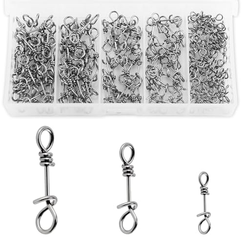 Alwonder 150-Pack Fly Fishing Snaps Twist Clips, 3/5 Sizes Stainless Steel Quick Change Lure Snaps No Knot Clip Quick Snap Fast Snap Lure Connector for Jigs Lures Fishing Clips Swivels Terminal Tackle - color: 150-Pack Twist Clips-3 Sizes(S, M, L)-Silver