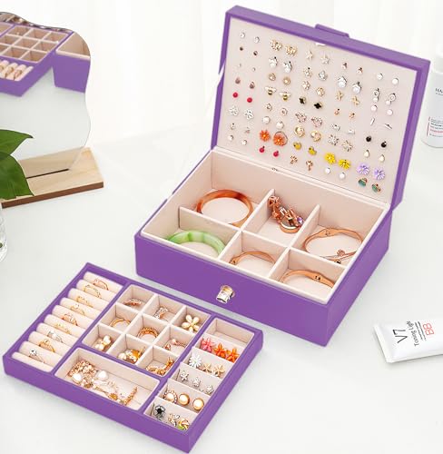 QBestry Girls Jewelry Box for Earrings Jewelry Organizer Box Teen Girls Earrings Organizer Jewelry Box with Earring Holder Organizer Stud Earring Box for Girls Womens Jewelry Case Organizer Purple - color: Deep Purple, size: Medium
