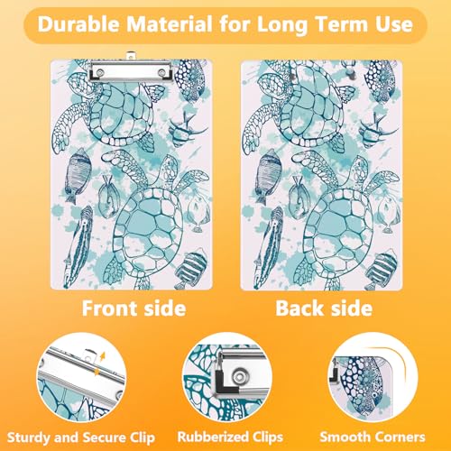 Watercolor Sea Turtle Clipboard, Ocean Fish Decorative Clip Board with Metal Clip Cute Plastic Clipboards A4 Standard Size 8.5" x 12.5" for Nurses, Students, Office - color: Watercolor Sea Turtle