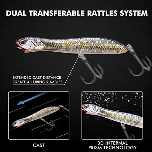 TRUSCEND Popobait Easy Catch Fishing Lures with BKK Hooks, Instant Startup, Longer Cast, Balanced Spray/Sound/Swim, Plopper Topwater Lures for Bass, Trout, Pike, Walleye, Freshwater Saltwater Fishing - color: E2-5.3",0.9oz