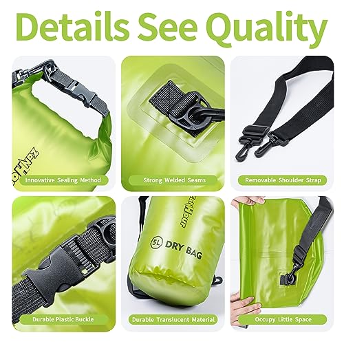 Waterproof Dry Bag - Roll Top Transparent Storage Bag,2L/5L/10L/20L,Suitable for Traveling, Swimming, Kayaking, Camping, Fishing, Rainy Day Trips - color: Lemon Green, size: 5L