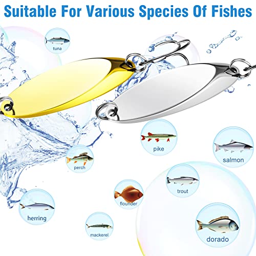 HESTYA Fishing Lures Spoons Saltwater Treble Trout Lures Hard Metal Spinner Baits 5 Sizes Casting Spoon Hooks for Salmon Bass in 1/5 1/4 3/8 1/2 3/4 oz - color: Silver, Gold