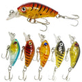 Top Water Fishing Lures Kit, 6 PCS Micro Fishing Lure Crankbaits Baits with 2 Hooks 3D Eyes Bait for Saltwater Freshwater Bass Trout Catfish Pike Perch - color: A